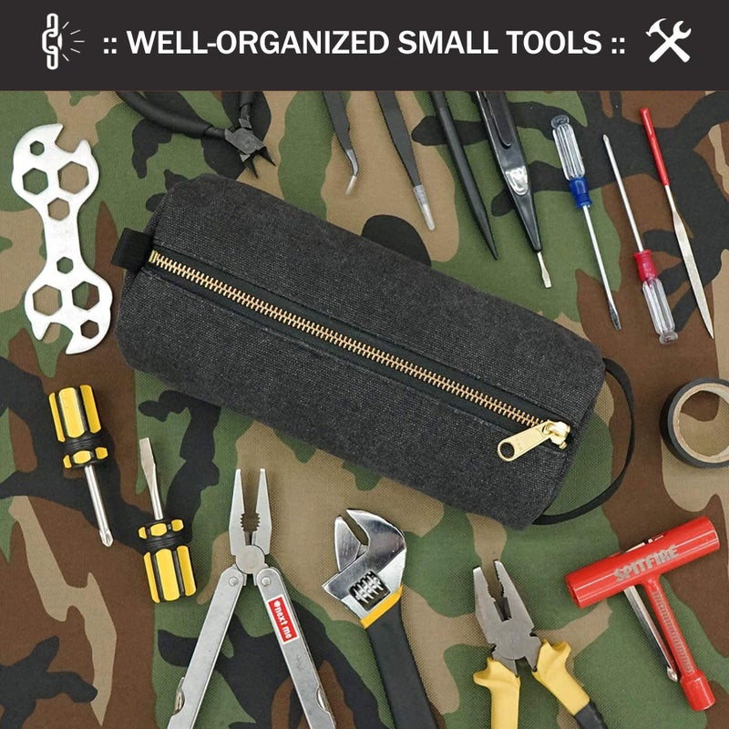 RE ROUGH ENOUGH Rough Enough Small Tool Pouch Bag for Motorcycle Bike Accessories Storage Organizer with Zipper Handle Canvas Black - Image 2