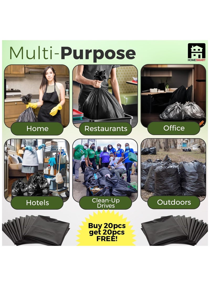 المنزل الذكي أكياس قمامة هوم سمارت بلاستيكية مسطحة مكونة من 20 قطعة + 20 قطعة مجانًا لون أسود مناسبة للمطبخ والحديقة المنزلية والأنشطة الخارجية (85 × 110 سم) - Image 4