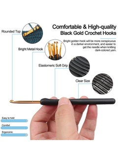 Coopay Black Gold Crochet Hooks Needles For Arthritic Hands 2.0 6.0Mm Crochet Hook Set Ergonomic Soft Grips Knitting Hook For Crochet Yarn Craft Aluminum Knitting Crochet Supplies Kit For Knitter  - Image 3