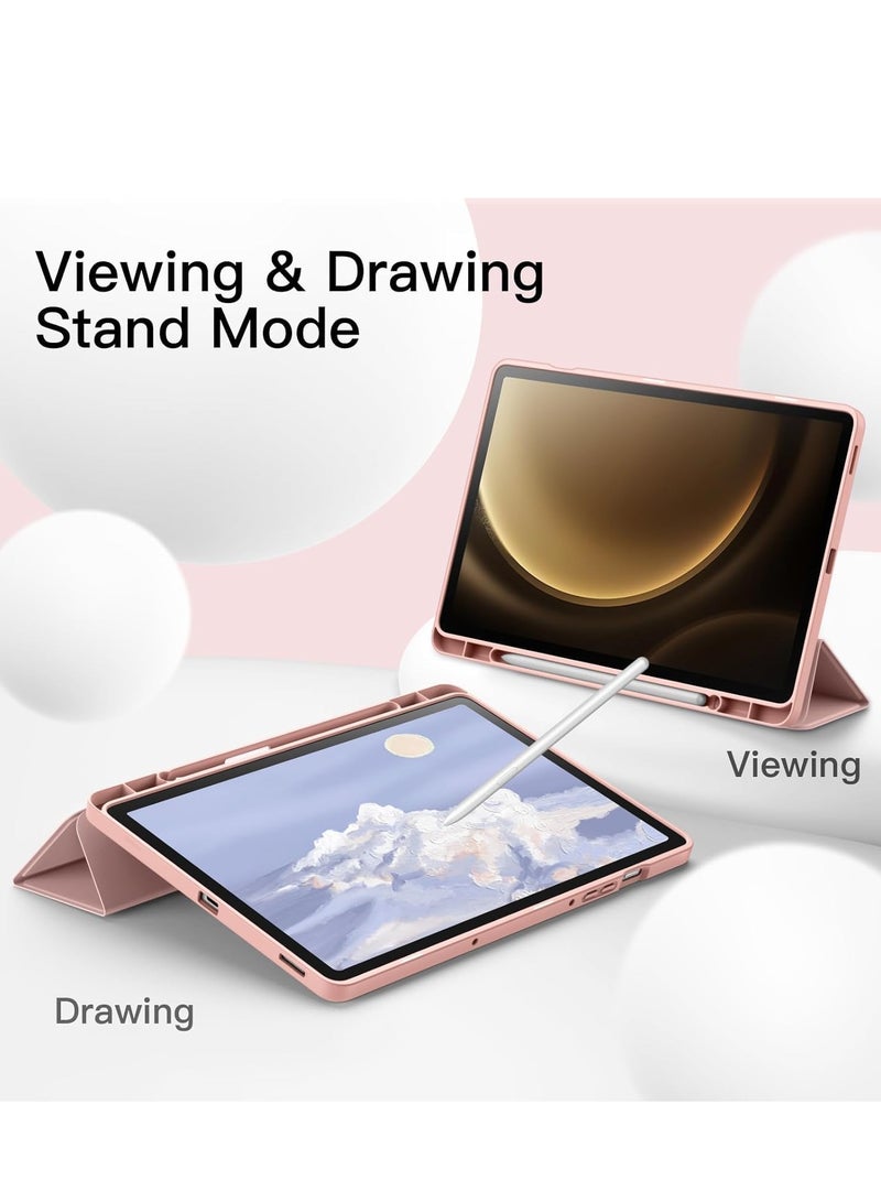 ELTRAZONE Case for Tab S9 FE 10.9-Inch with S Pen Holder - Soft TPU Tri-Fold Stand Protective Tablet Cover, Supports S Pen Charging, Auto Wake/Sleep - Rose Gold - Image 5