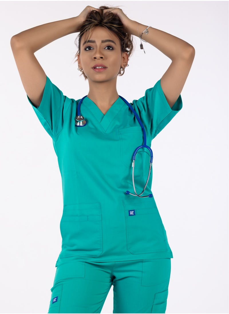 RZ RZ1 Women's Turquoise Medical Scrub, Comfortable and soft Lycra and Polyester Blend, 2-Piece Set, Ideal for Medical Environments.  - Image 1
