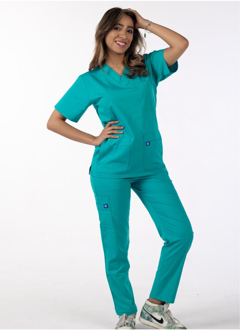 RZ RZ1 Women's Turquoise Medical Scrub, Comfortable and soft Lycra and Polyester Blend, 2-Piece Set, Ideal for Medical Environments.  - Image 2
