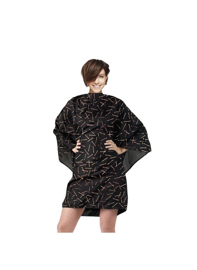 Cricket Holding It Together Hair Cutting Cape For Salons, Barbershops, Cape For Clients, Water-Resistant, Black With Rose Gold Accents  - Image 1