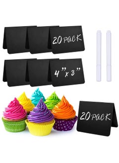 KASTWAVE 20 Pack Mini Chalkboard Signs for Food Labels, 4''x3'' Table Chalk Board Sign with 2pcs White Chalks, Resuable Wipable Desktop Sign for Food, Buffet, Wedding, Party, Bakery and Retail Label  - Image 1