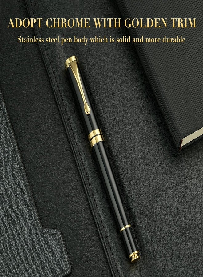 BEILUNER Ballpoint Pens, Stunning Black Chrome Metal Pen with Golden Trim, Best Ball Pen Gift Set for Men & Women, Professional, Executive, Office, Nice Pens-Gift Box with 0.5mm Black Extra Refill - Image 3