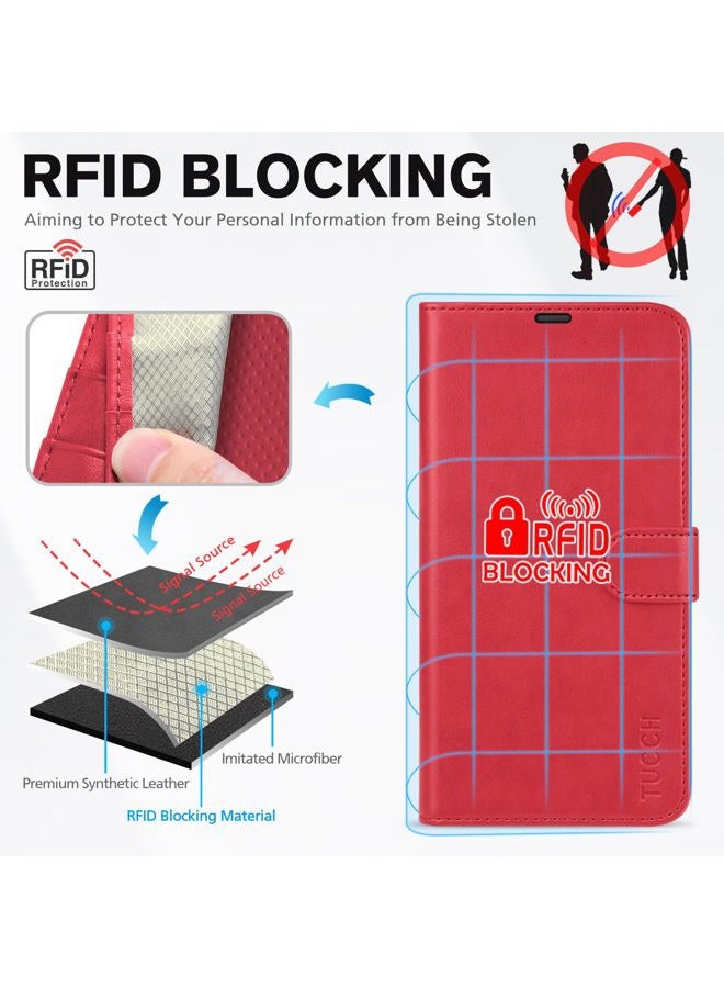 TUCCH Case for iPhone 13 Pro Max (6.7") 2021 5G, Premium Magnetic PU Leather Wallet Case with [Card Holders][Shockproof TPU] Kickstand, Book Flip Stand Case Compatible with iPhone 13 Pro Max, Red - Image 3