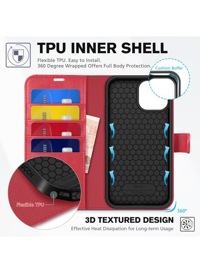 TUCCH Case for iPhone 13 Pro Max (6.7") 2021 5G, Premium Magnetic PU Leather Wallet Case with [Card Holders][Shockproof TPU] Kickstand, Book Flip Stand Case Compatible with iPhone 13 Pro Max, Red - Image 5
