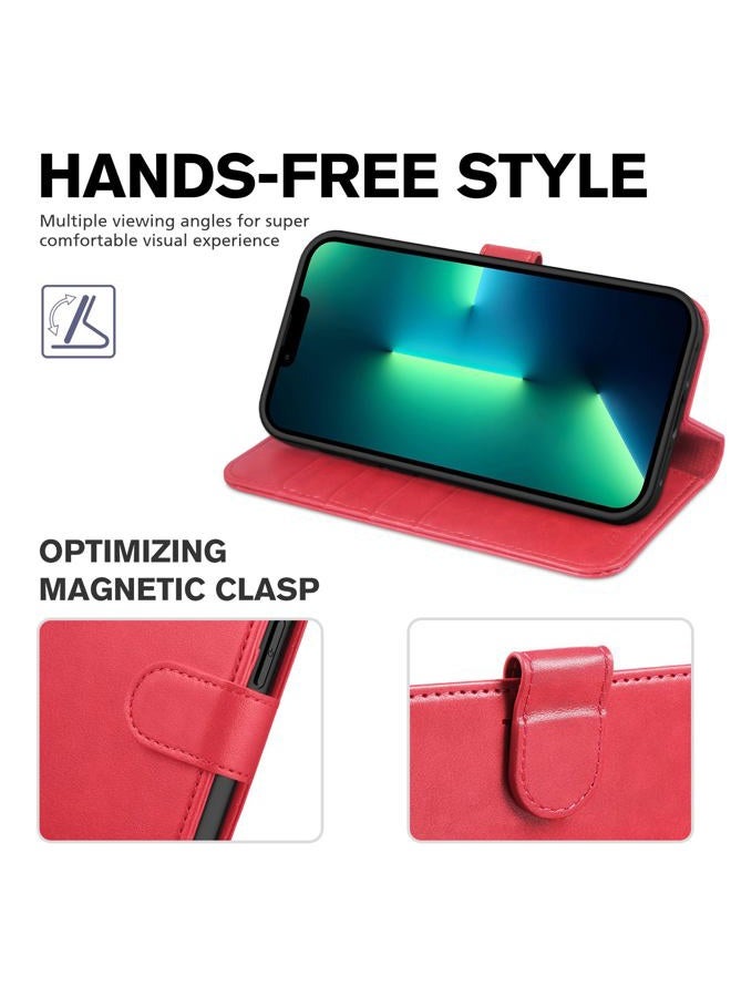 TUCCH Case for iPhone 13 Pro Max (6.7") 2021 5G, Premium Magnetic PU Leather Wallet Case with [Card Holders][Shockproof TPU] Kickstand, Book Flip Stand Case Compatible with iPhone 13 Pro Max, Red - Image 4