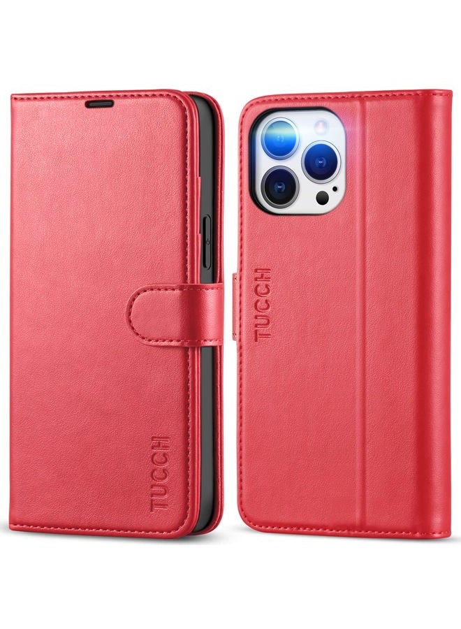 TUCCH Case for iPhone 13 Pro Max (6.7") 2021 5G, Premium Magnetic PU Leather Wallet Case with [Card Holders][Shockproof TPU] Kickstand, Book Flip Stand Case Compatible with iPhone 13 Pro Max, Red - Image 1