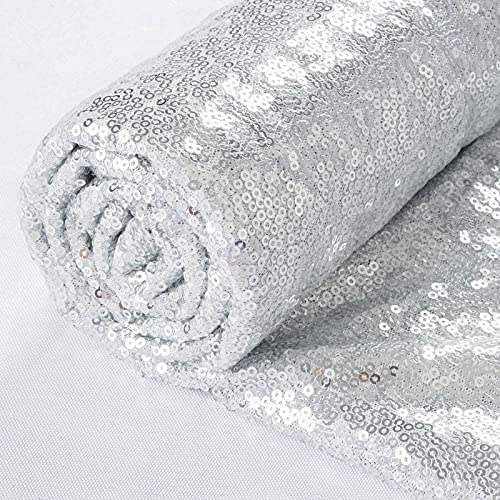 ShiDianYi 3 Feet 1 YardsSilverSequin Fabric by The Yard Sequin Fabric Tablecloth Linen for Xmas Decor Silver
