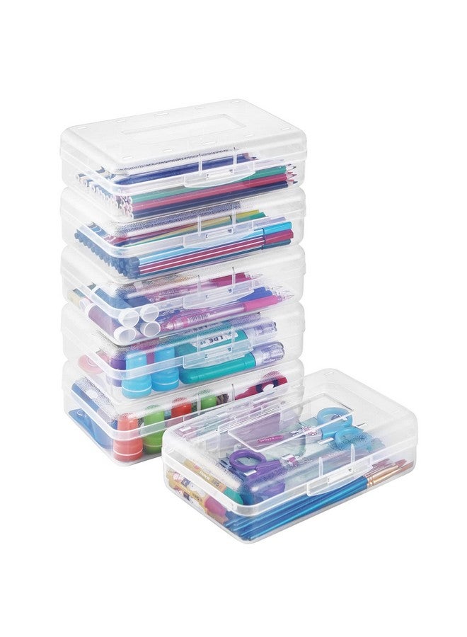 Sooez 6 Pack Clear Pencil Box, Plastic Large Pencil Case With Snap-Tight Lid, Hard Crayon Box Bulk Marker Organizer Plastic Containers, Stackable Storage School Supply Box For Craft, Pen - Image 1