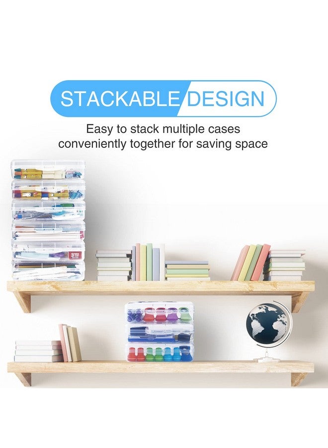 Sooez 6 Pack Clear Pencil Box, Plastic Large Pencil Case With Snap-Tight Lid, Hard Crayon Box Bulk Marker Organizer Plastic Containers, Stackable Storage School Supply Box For Craft, Pen - Image 4