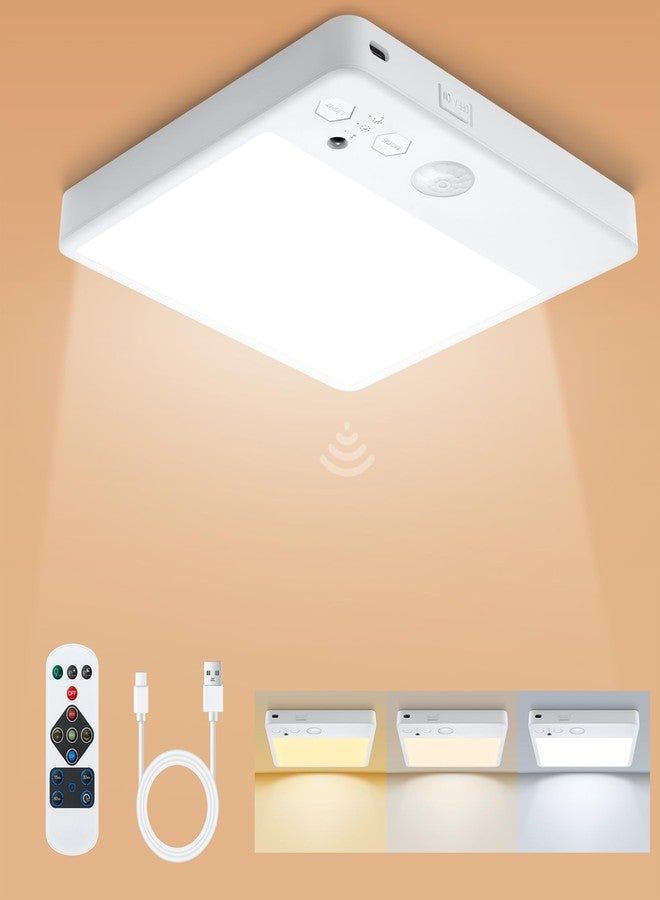 Karjoefar Motion Sensor Closet Light, 8W 7000mAh Rechargeable Ceiling Light with Remote,3 Color Temperatures and Dimmable, Magnetic Mount LED Shower Light for Bathroom|Stairs| Hallway|Garage - Image 1