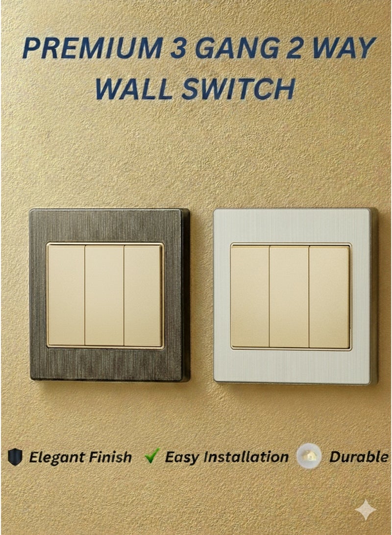 Vmax Premium 3 Gang 2 Way Wall Switch | Triple Rocker Gold/Metal Frame | Safe, Durable & Modern Control for Home & Office - Image 1