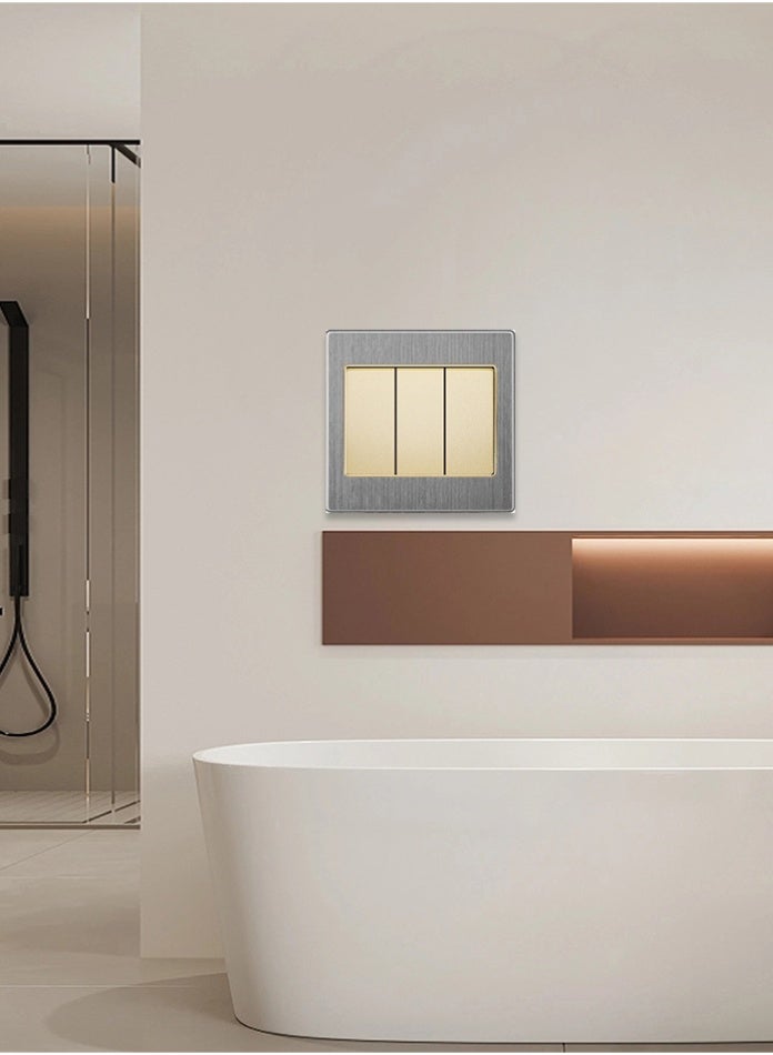 Vmax Premium 3 Gang 2 Way Wall Switch | Triple Rocker Gold/Metal Frame | Safe, Durable & Modern Control for Home & Office - Image 4