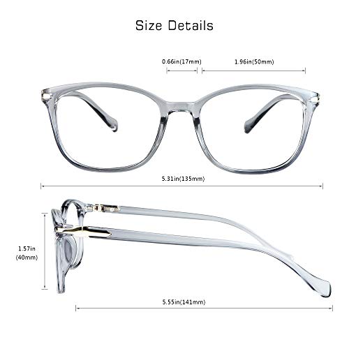 VisionGlobal Blue Light Blocking Glasses for Women/Men, Anti Eyestrain, Computer Reading, TV Glasses, Stylish Square Frame, Anti Glare(Clear Gray,+1.75 Magnification) - Image 3