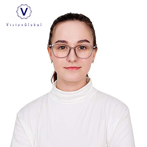 VisionGlobal Blue Light Blocking Glasses for Women/Men, Anti Eyestrain, Computer Reading, TV Glasses, Stylish Square Frame, Anti Glare(Clear Gray,+1.75 Magnification) - Image 5