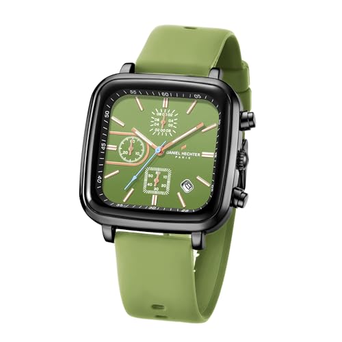 Daniel Hechter Paris Belleville Collection Modern Multi Functional Watch for Men with Square Dial and Silicon Band-DHM1002 (Dial:Green,Strap:Green) - Image 1