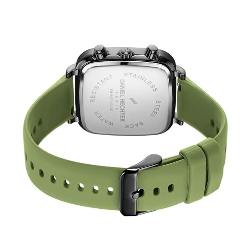 Daniel Hechter Paris Belleville Collection Modern Multi Functional Watch for Men with Square Dial and Silicon Band-DHM1002 (Dial:Green,Strap:Green) - Image 5