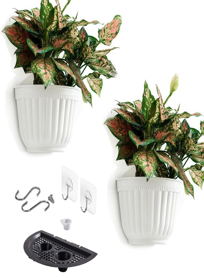 ORIMERC 2 Pack Resin Wall Hanging Planter Pots Vertical Garden Living Wall Mount Window Hang Box Container Indoor Outdoor for Plants Flowers Kitchen Herbs Holder with Drainage Water Reservoir Decor White - Image 1