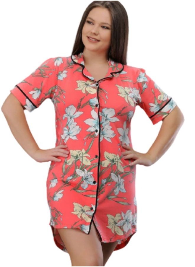 Ganna - Cotton night dress with short sleeves loose elegant large sizes - Image 1