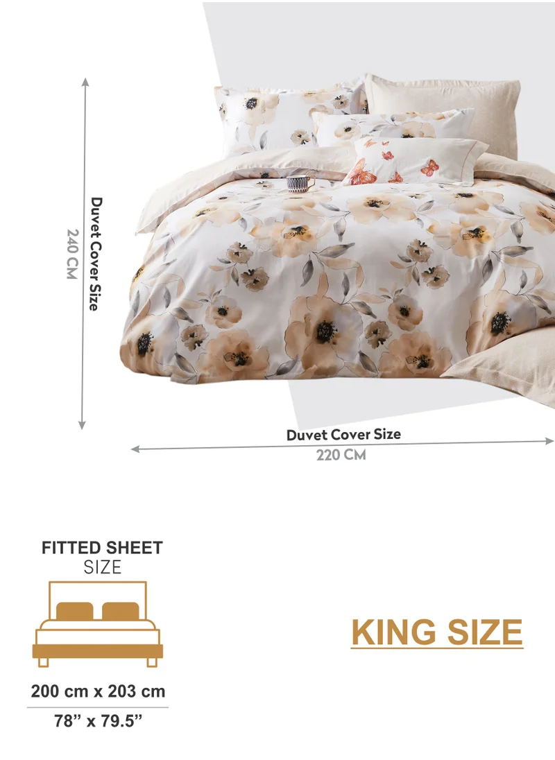 Donetella Duvet Cover Set 6-Pcs King Size Printed Bed Set With 1 Duvet Cover(220 X 240 CM),1 Fitted Sheet,2 PillowSham And 2 Pillow Cases (Without Filler),Pastel Brown