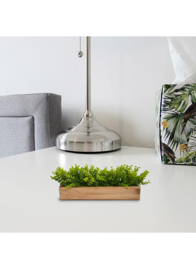 fancymart fancymart Artificial Plant Leaves in a Stylish Wooden Planter Perfect Home Dcor Item Height 14cm x Width 30 cm  - Image 2