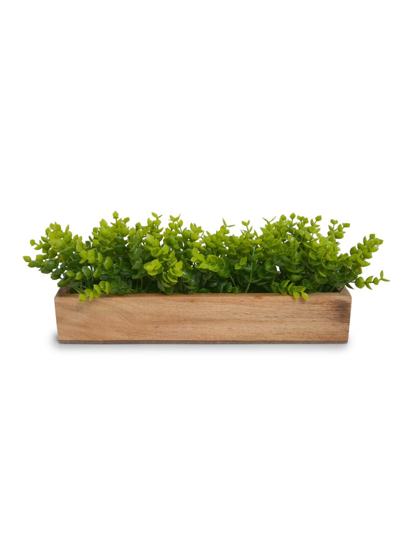fancymart fancymart Artificial Plant Leaves in a Stylish Wooden Planter Perfect Home Dcor Item Height 14cm x Width 30 cm  - Image 1