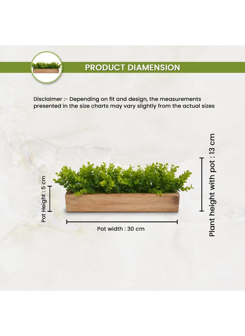 fancymart fancymart Artificial Plant Leaves in a Stylish Wooden Planter Perfect Home Dcor Item Height 14cm x Width 30 cm  - Image 4