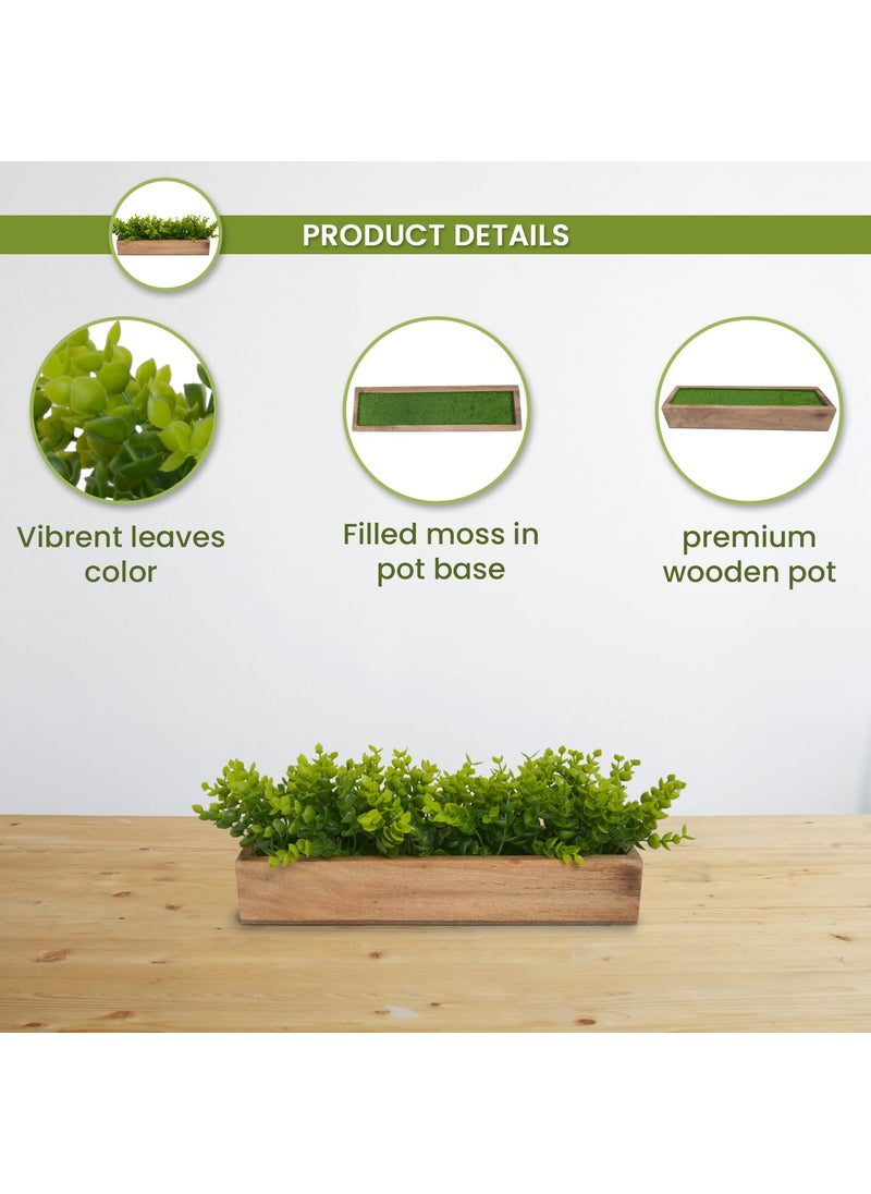 fancymart fancymart Artificial Plant Leaves in a Stylish Wooden Planter Perfect Home Dcor Item Height 14cm x Width 30 cm  - Image 3