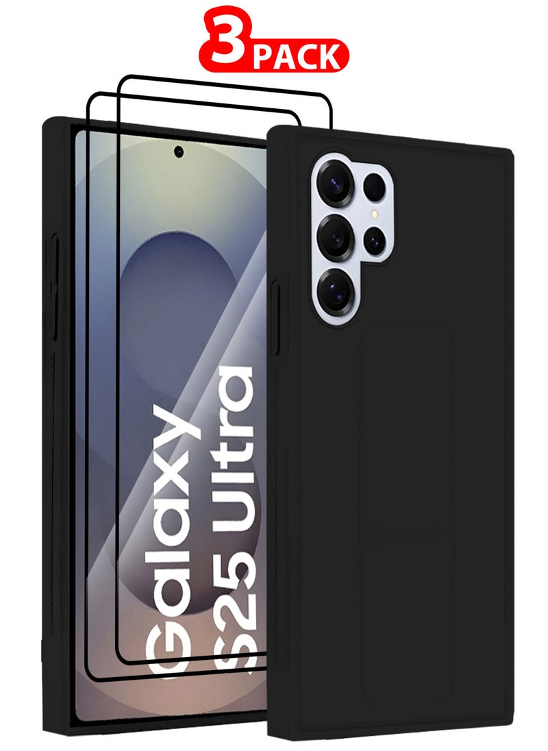 CATANES (for Samsung Galaxy S25 Ultra) 3Packs, Case Premium PU Leather with Stand Function, Shockproof and Anti Scratch Finger Grip Case Cover with 2 Shock Proof Screen Protectors / Black  - Image 1