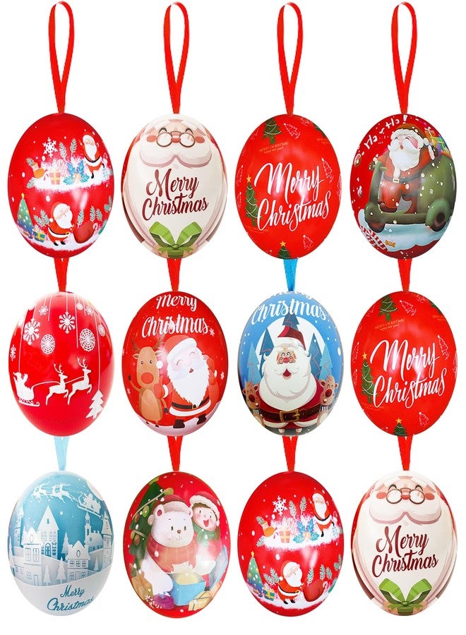 Cshangzei 12 Pack Christmas Candy Ball Box Hanging Decorations,Tinplate Christmas Tree Balls Jars Pendant for Xmas Decor,Kids Gifts - Image 1