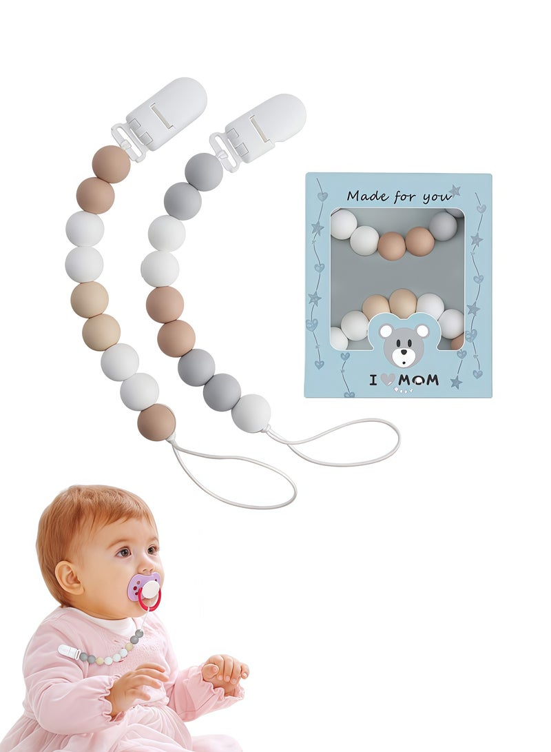 Pacifiers Clips, 2 Pack BPA Free Silicone Soother Chain Holders for Baby Boys and Girls, Fits All Pacifiers and Baby Teething Toys - Image 1