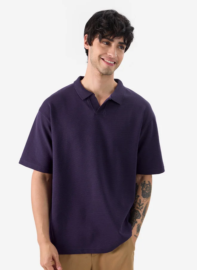 The Souled Store Men Oversized Solid Purple Polo T-Shirt