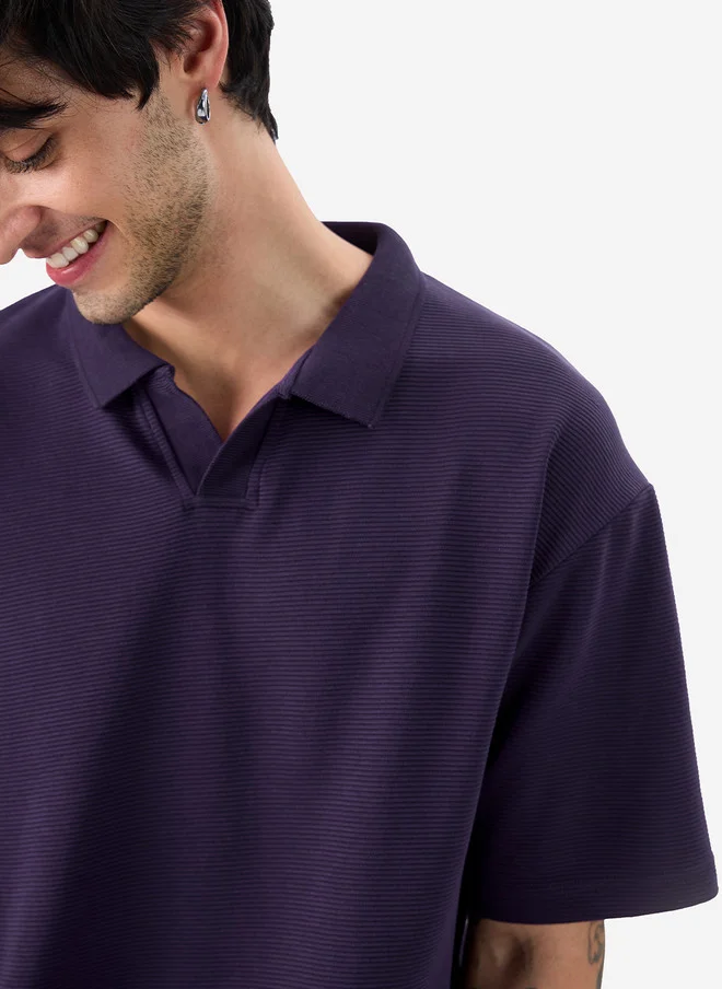 The Souled Store  The Souled Store Men Oversized Solid Purple Polo T-Shirt  | Best Price UAE