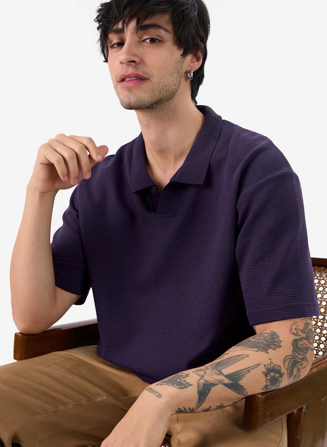 The Souled Store  The Souled Store Men Oversized Solid Purple Polo T-Shirt  | Best Price UAE