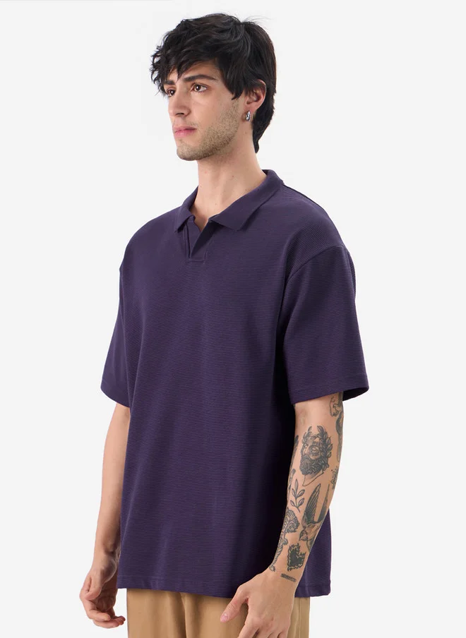 The Souled Store  The Souled Store Men Oversized Solid Purple Polo T-Shirt  | Best Price UAE
