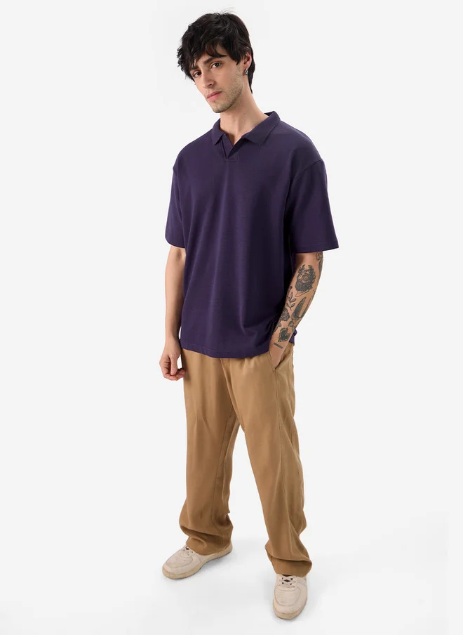 The Souled Store  The Souled Store Men Oversized Solid Purple Polo T-Shirt  | Best Price UAE