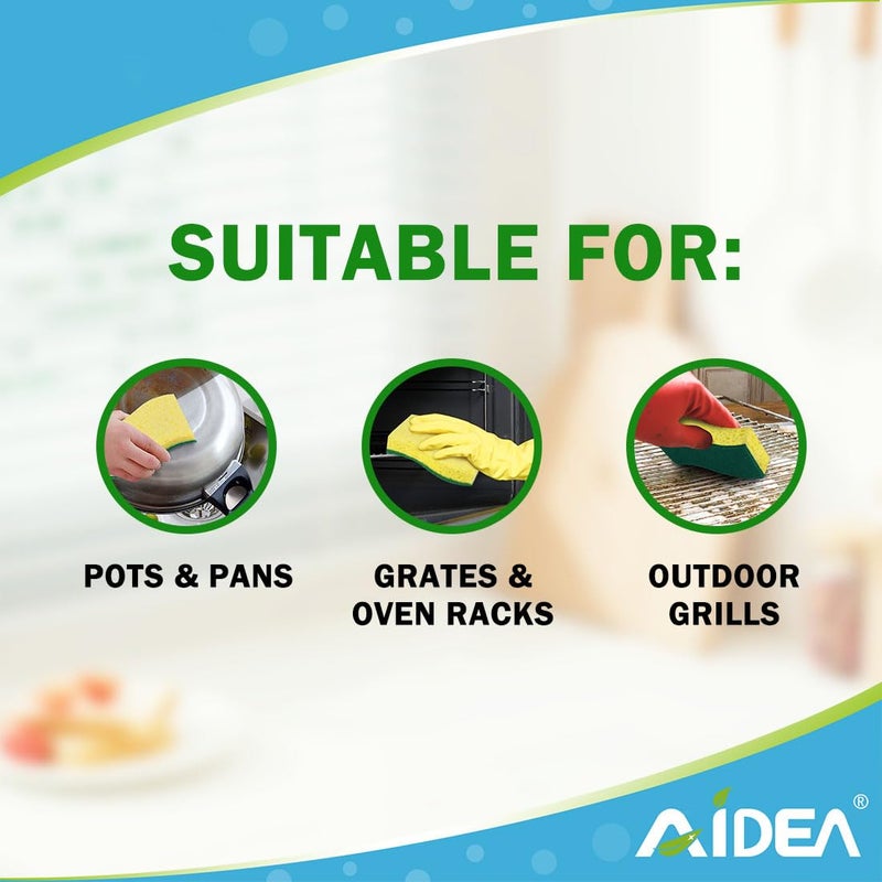 AIDEA Sponges Kitchen, 9Count, Dish Sponges, Heavy-Duty Sponge for Non-Coated Cookware, Scrubbing Power for Tough Messes, Cleaning Sponge for Kitchen, Bathroom, Household - Image 4