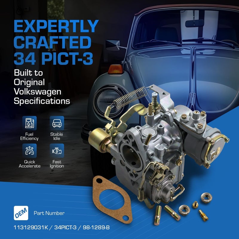 Auto Parts Prodigy كربوراتير أوتو بارتس برودجي لسيارات فولكس فاجن بيتل وسوبر بيتل 1971-1979 34PICT-3 - Image 2