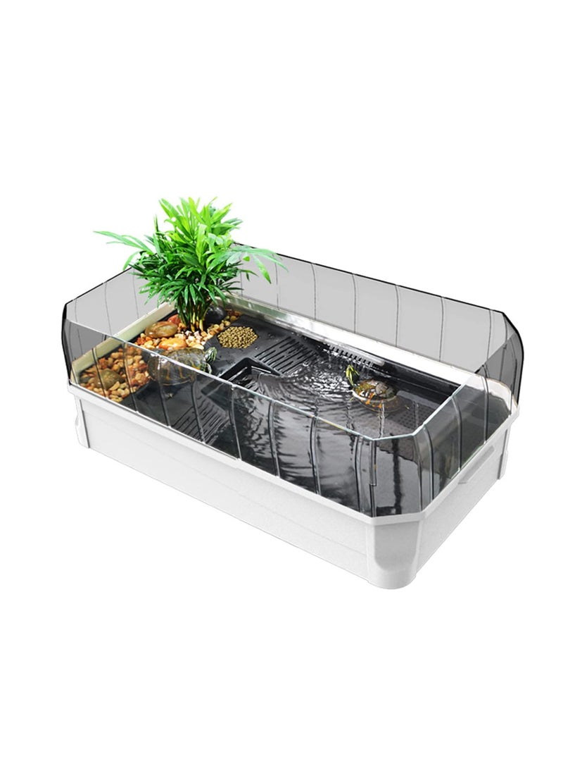 vsell24 White Turtle Habitat Starter Kit with Water Filter, Anti-Escape Fence, and Spacious Design (34.5x18x18 cm)  - Image 3