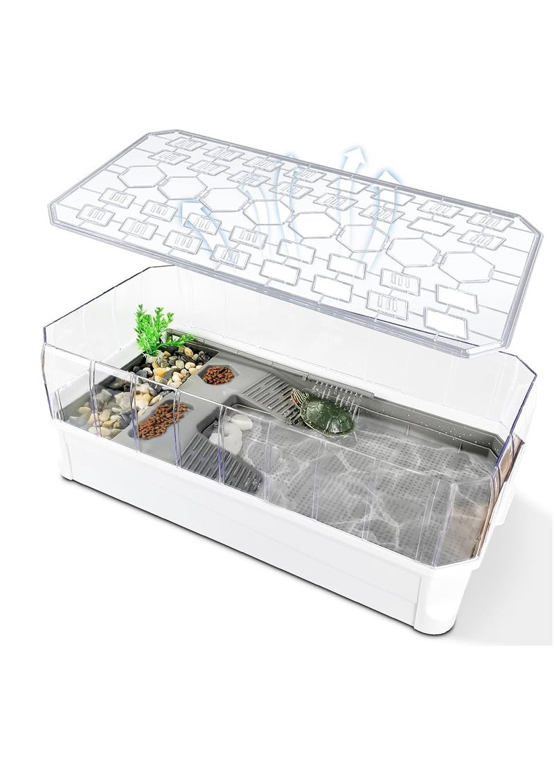 vsell24 White Turtle Habitat Starter Kit with Water Filter, Anti-Escape Fence, and Spacious Design (34.5x18x18 cm)  - Image 5