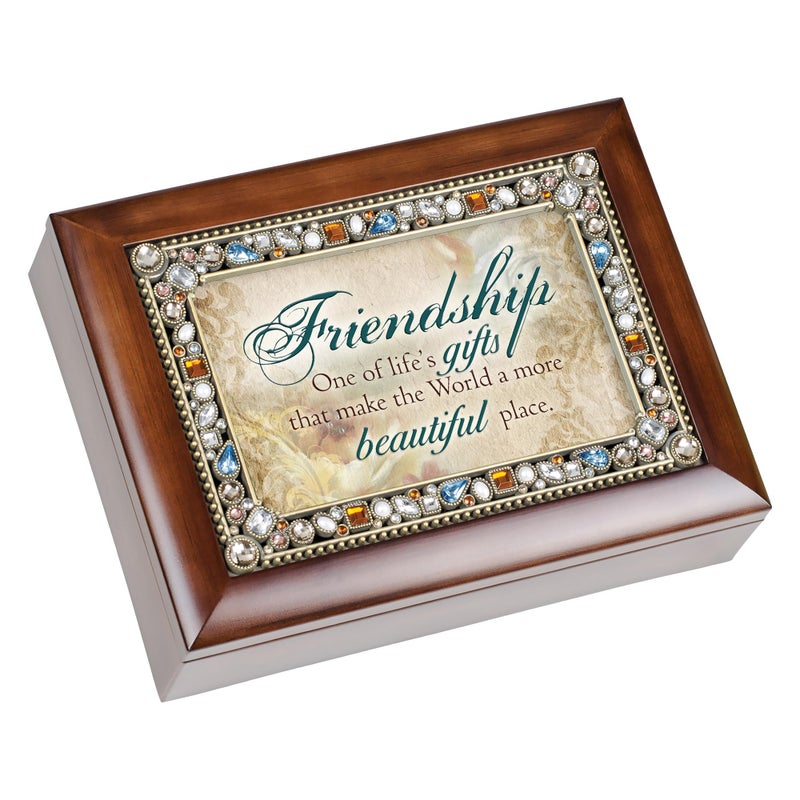 Cottage Garden Friendship Lifes Gift Woodgrain Jeweled Music Box Plays What Friends are for