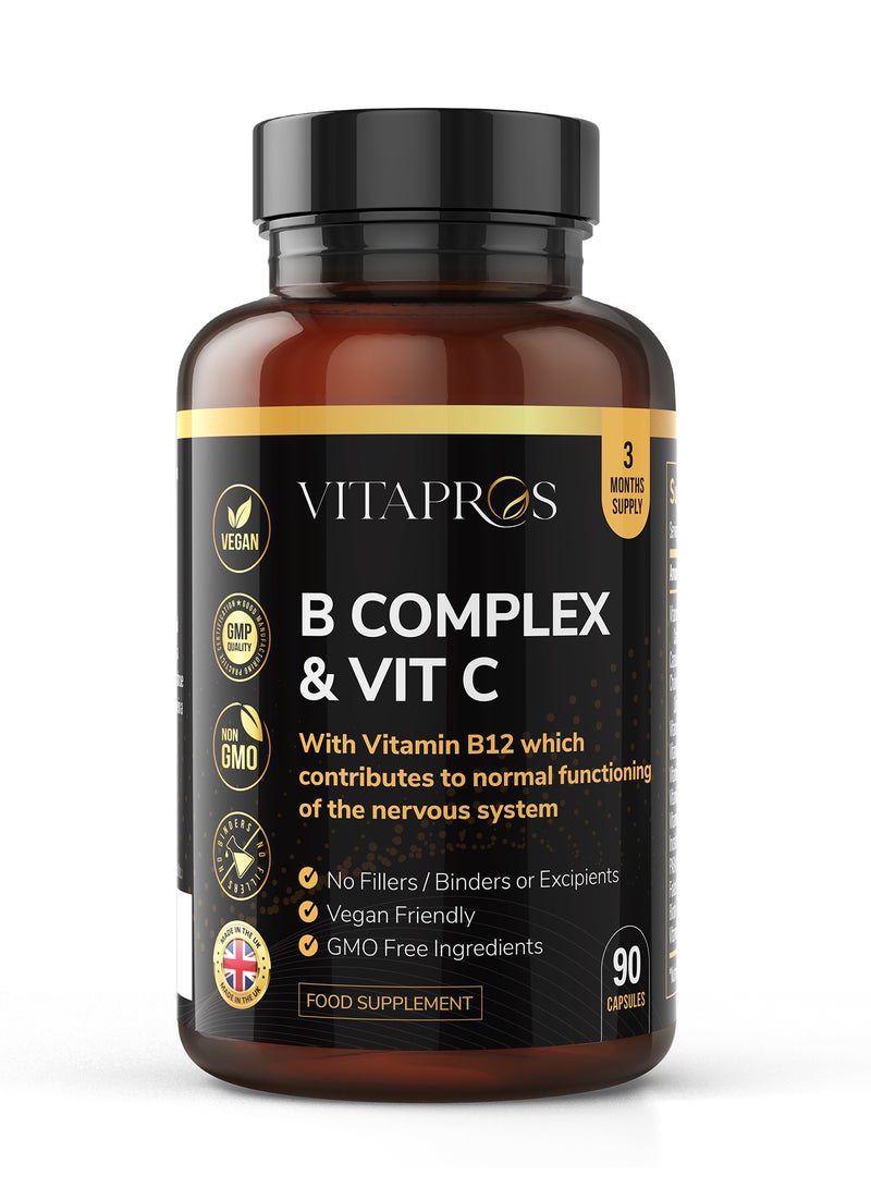 B-Complex Vitamins – High-Potency B Vitamins with Vitamin C, Methyl B12 & 5-MTHF Folate – Energy, Nervous System & Stress Support