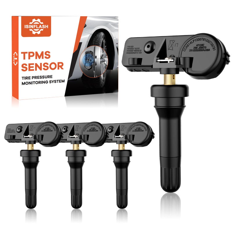 ISINFLASH TPMS Sensor 433MHz Tire Pressure Sensors Compatible with Chrysler Jeep Wrangler JK Dodge Ram Charger Replace 56029398AB 68142397AA 68241067AA 68241067AB 4 PCS