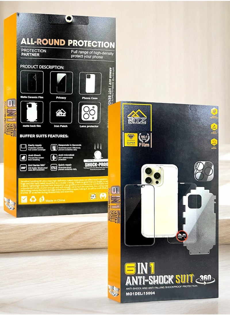 RTZ - Full protection package from RTZ for iPhone 13, The package comes with a back cover, screen protection for privacy, transparent screen protection,a thermal sticker to protect the phone’s 6in1 - Image 1