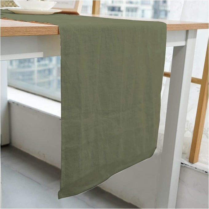 LINEN TABLE RUNNER FOR DINNER DINING OFFICE KITCHEN TABLE 40 INCHES LONG GREEN