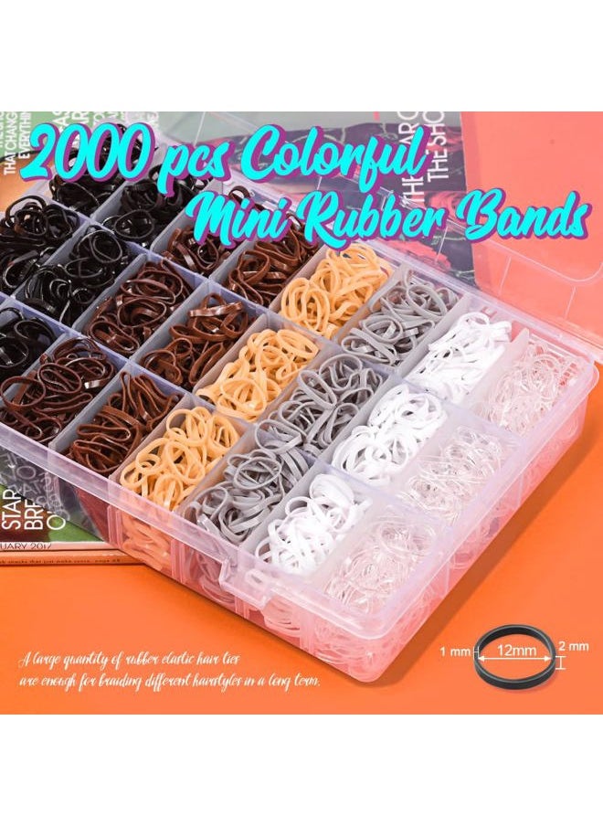 TsMADDTs Small Hair Ties Set, 2000PCS Rubber Bands with Organizer Box, 7 Natural Colors Clear Black Brown, Rat Tail Comb  - Image 2
