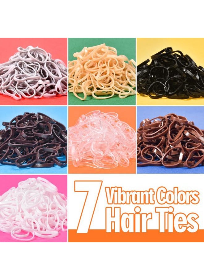 TsMADDTs Small Hair Ties Set, 2000PCS Rubber Bands with Organizer Box, 7 Natural Colors Clear Black Brown, Rat Tail Comb  - Image 4
