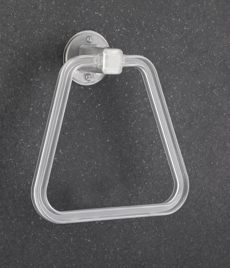iSTAR iSTAR Self Adhesive Sticker ABS Plastic Hand Towel Ring Holder for Bathroom Washbasin Triangle Towel Hanger Unbreakable Napkin Holder Stand for Kitchen Bathroom Accessroies (White) Pack of 1  - Image 1